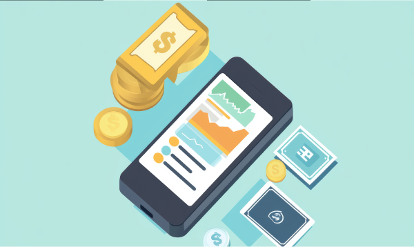 Illustration of smart phone next to money