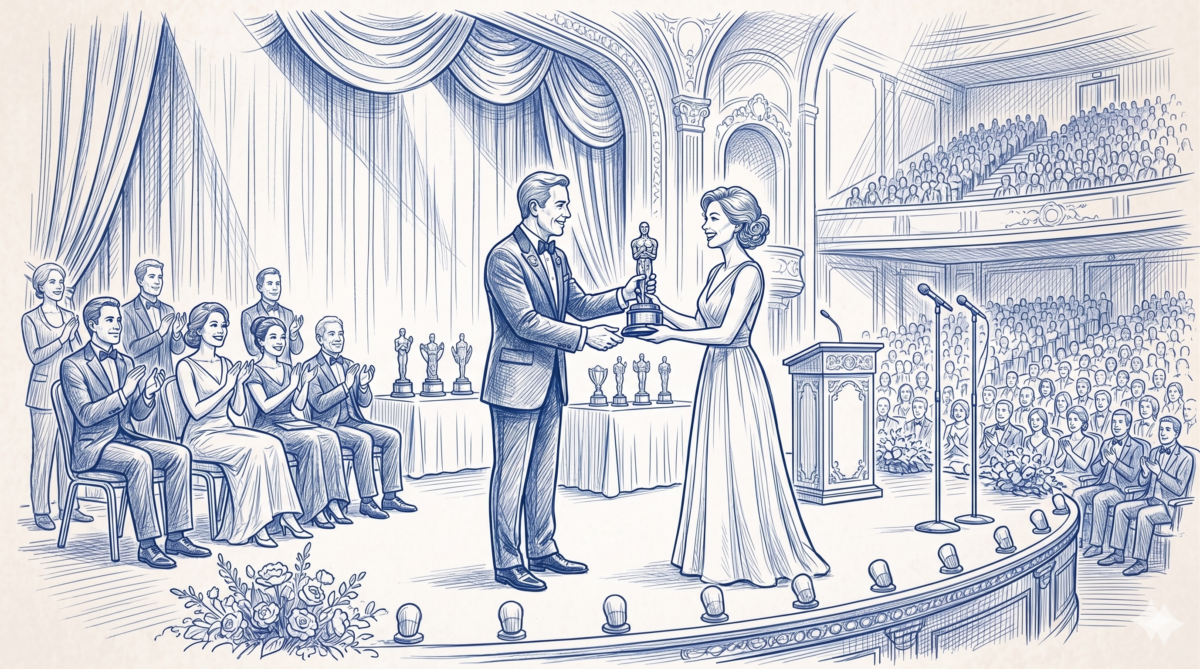 Person receiving award on stage