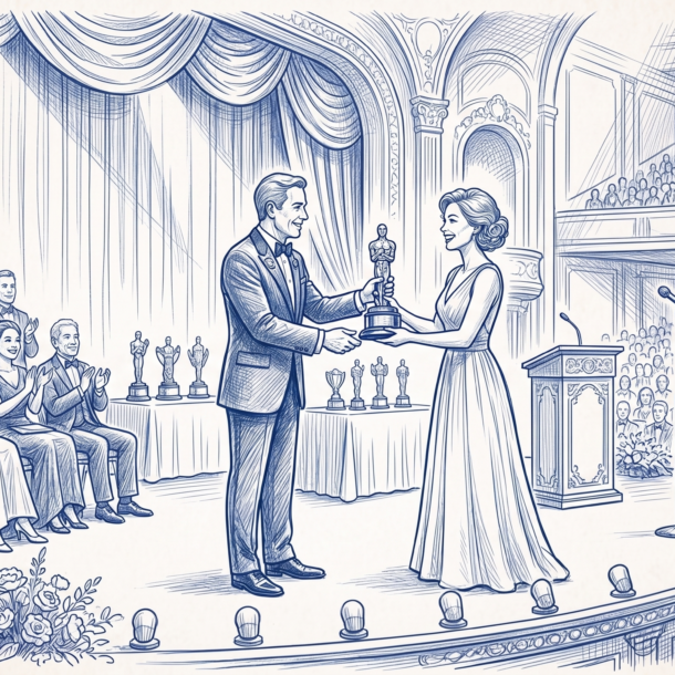 Person receiving award on stage