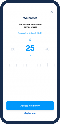Step 5: You'll have the option to access your wages now or skip to the homescreen